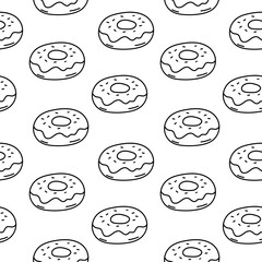 Seamless donut pattern black and white outline illustration