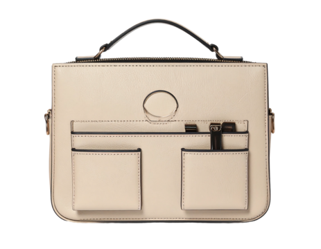 Light beige leather satchel with multiple pockets (1)