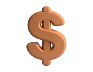 3D rendered, warm-toned, dollar sign