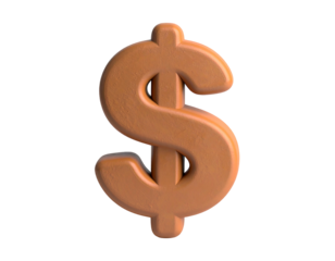 3D rendered, warm-toned, dollar sign