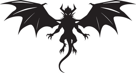 Dragon Wing Spread Silhouette Vector – Majestic Flying Mythical Creature