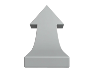Light gray upward arrow, 3D rendered, with a wide base