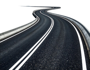 Winding asphalt road with white lines and concrete barriers
