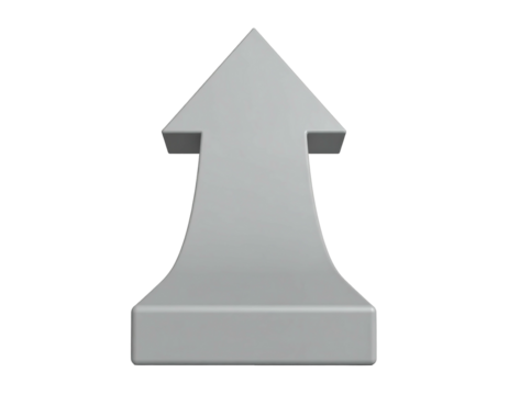 Light gray upward arrow, 3D rendered, with a wide base