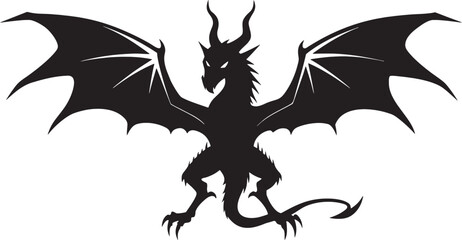 Dragon Wing Spread Silhouette Vector – Majestic Flying Mythical Creature