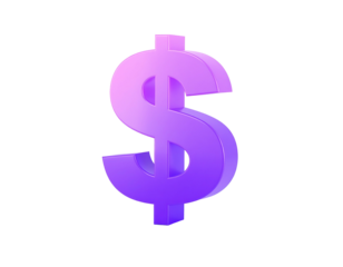 3D dollar sign, vibrant purple-pink gradient