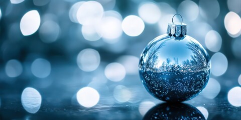 青いクリスマスオーナメント（球形）