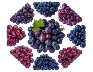 Hexagonal pattern of dark purple and red grapes