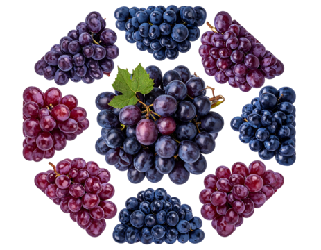 Hexagonal pattern of dark purple and red grapes