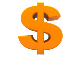 3D orange dollar sign on black background