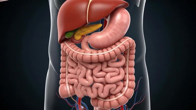 Animated Human Internal Organs Anatomy Displaying Liver, Stomach, and Intestines