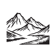 Black and White Mountain Illustration Image in Minimalist Line Art Style, Clean and Elegant Design