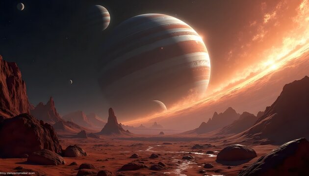 Futuristic Alien Planet View with Stunning Galactic Cosmic Atmosphere