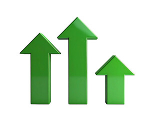 Three glossy green upward arrows on black background