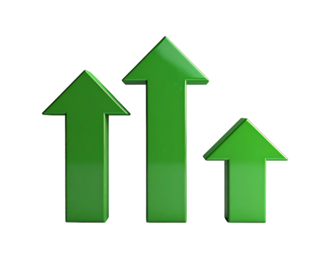 Three glossy green upward arrows on black background