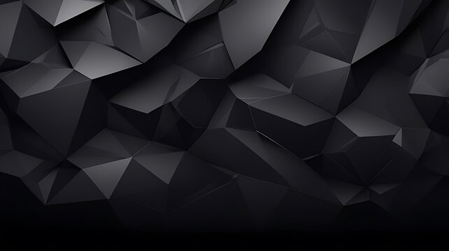 Black gradient with abstract polygon textures, sharp and luxurious background for corporate presentations, AI