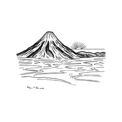 Black and White Mountain Illustration Image in Minimalist Line Art Style, Clean and Elegant Design