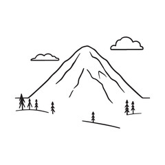 Black and White Mountain Illustration Image in Minimalist Line Art Style, Clean and Elegant Design