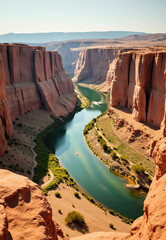 Aerial View of River in Red Sandstone Canyon