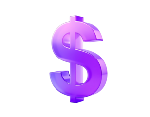 3D dollar sign, vibrant purple gradient