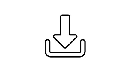 Obraz premium A simple black and white line drawing of a download icon on a plain white background in a vector style