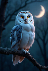 A single Dream Owl perched on a moonlit branch at night - generative ai