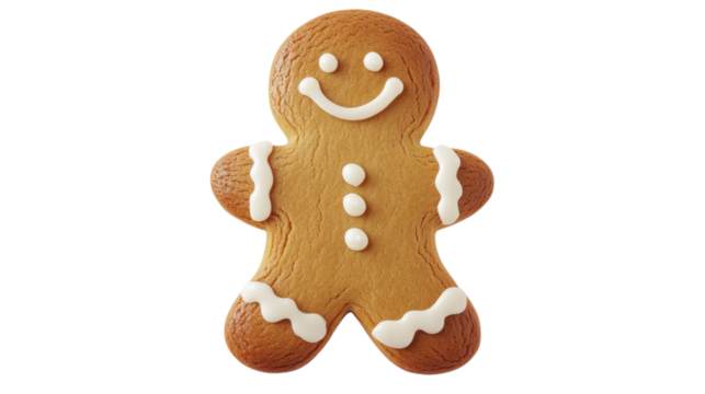 Gingerbread Man Cookie with White Icing isolated on a transparent background - Powered by Adobe