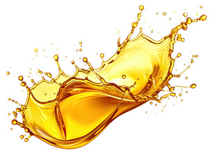 Golden liquid splash in motion against a black background