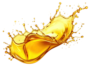 Golden liquid splash in motion against a black background