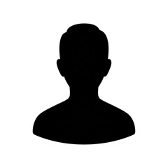 A solitary, solid black silhouette of a stylized human figure (head & shoulders) isolated on a transparent background, ideal for a universal user profile icon. Concept of generic digital identity
