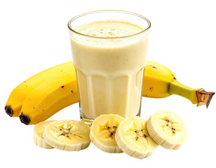 Creamy banana smoothie in a glass, with sliced bananas (1)