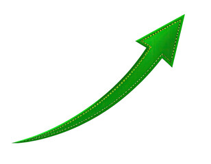 Green upward curving arrow, stitched design