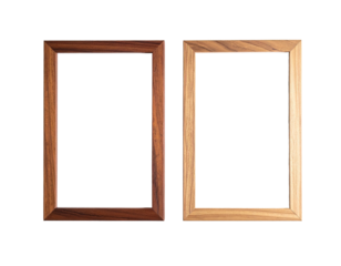Two identical wooden picture frames against a black background.  Each frame has a light brown,  wood-grain pattern
