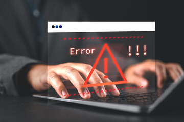Cyber warning error alert on laptop screen system failure, data security issue, cyber risk, online...