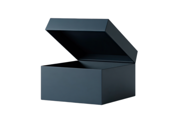Open dark gray box, simple, geometric,  packaging