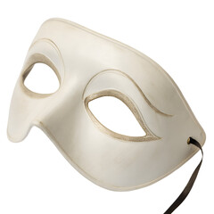 White Venetian Masquerade Mask with Gold Accents isolated on a transparent background