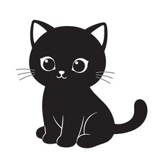 black and white silhouette of vector cat doll on white background