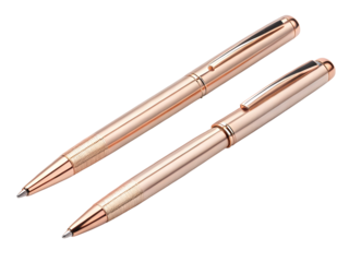 Rose gold pen set with two elegant pens isolated on transparent background
