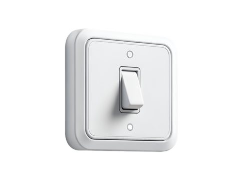White light switch toggle in 3D rendering isolated on transparent background