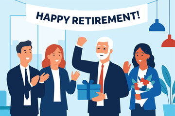 workers celebrating retirement of colleague 