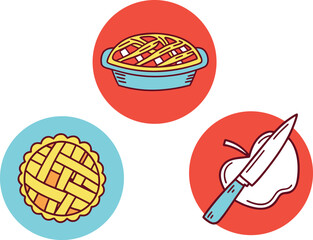 Delicious Apple Pie Icons Baking, Slicing, and Serving a Sweet Treat vector Illustration