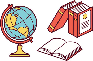 Globe and Books Icons of Education, Knowledge, and Global Learning vector Illustration
