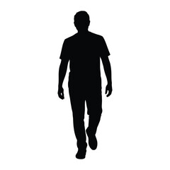 Silhouette of a man walking forward on a white background
