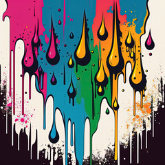 Vibrant Dripping Paint with Stylized Droplet  Abstract Color Splash on Dark Background