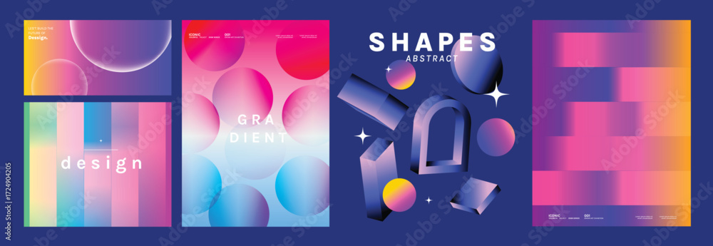 Poster modern futuristic gradient background vector set.cover template with vibrant geometric in different 
