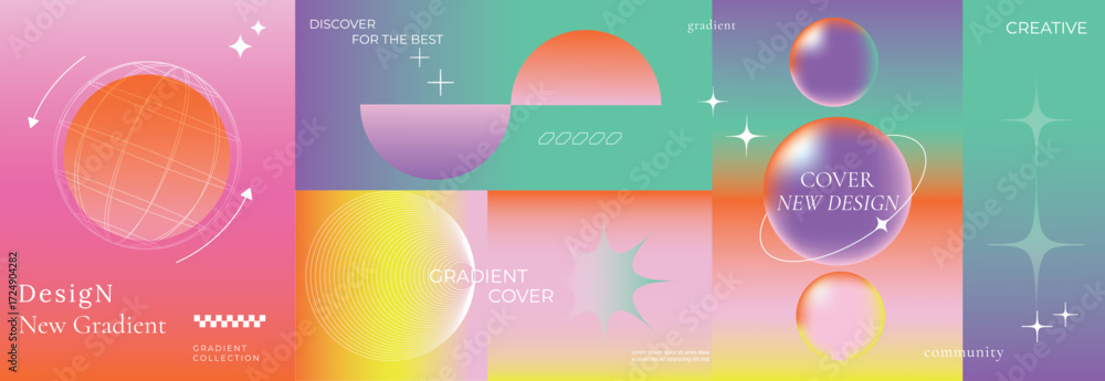 Poster modern futuristic gradient background vector set.cover template with vibrant geometric in different 