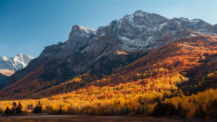 Majestic mountain landscape with colorful autumn forest