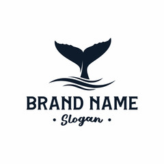 Logo of a whale tail emerging from water, with brand name and slogan.