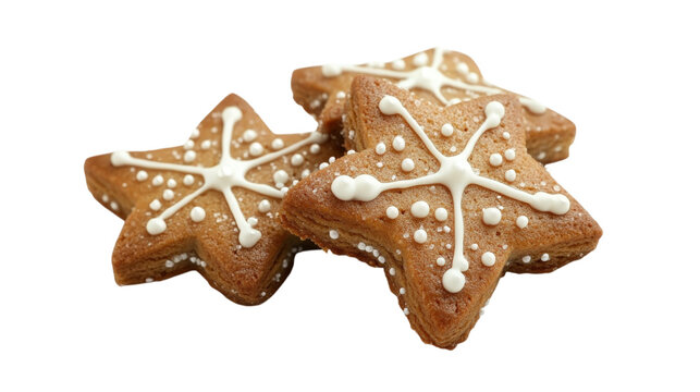 Star shaped Christmas cookies with icing isolated on a transparent background