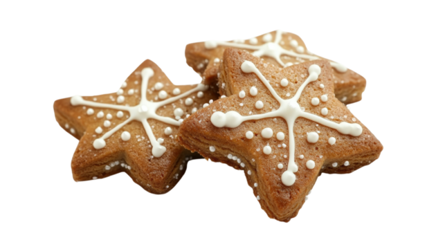 Star shaped Christmas cookies with icing isolated on a transparent background